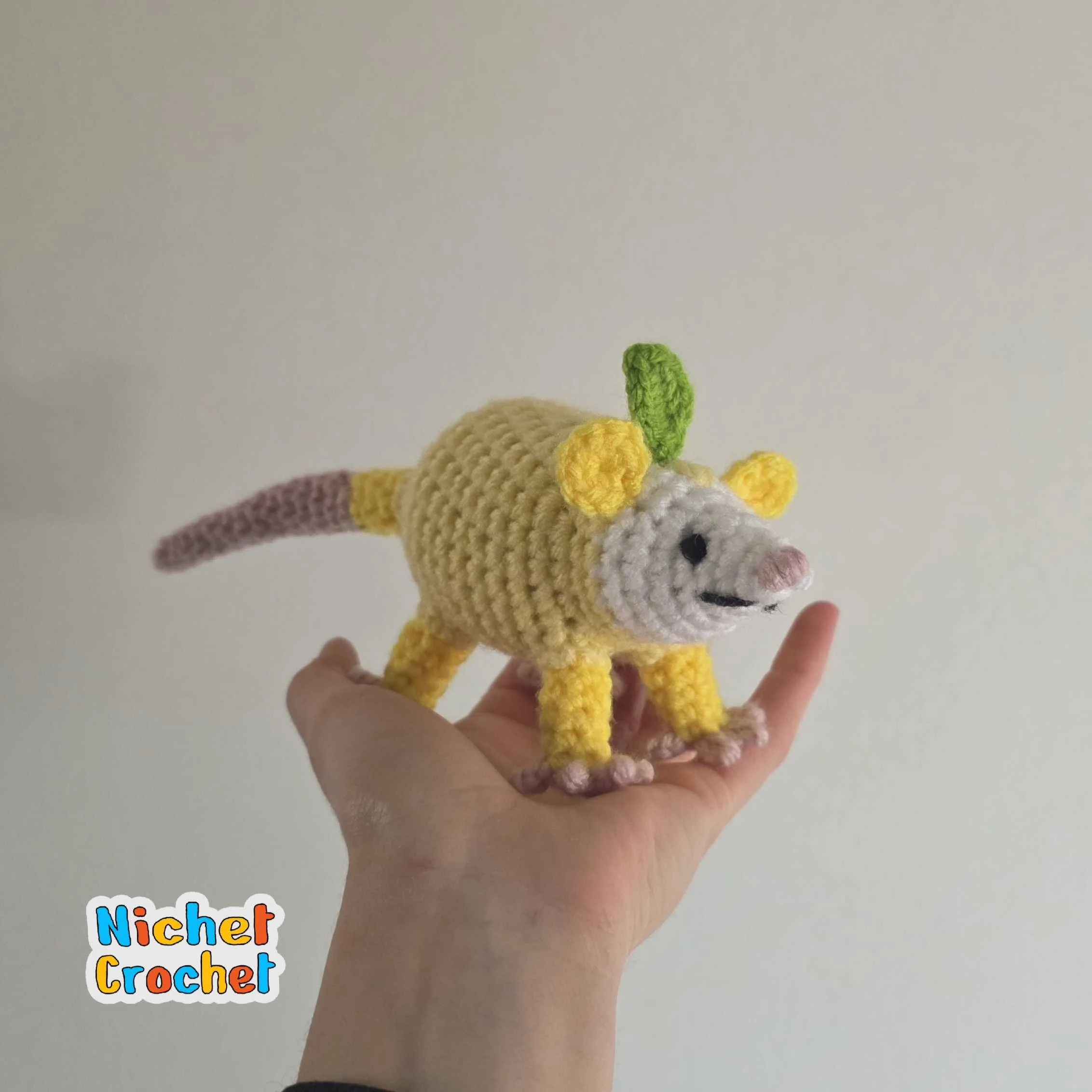 Crochet Pink Flower Opossum Plush — Nichet Crochet